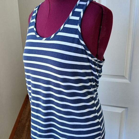 Nautica Navy Stripe Racerback Tank Top Large cotton blend rayon summer - Picture 4 of 11